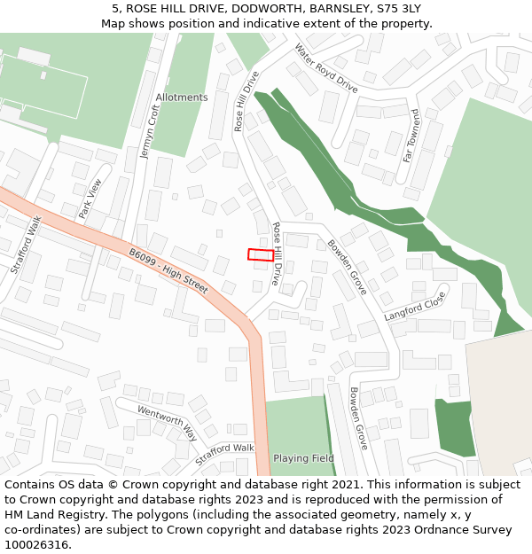 5, ROSE HILL DRIVE, DODWORTH, BARNSLEY, S75 3LY: Location map and indicative extent of plot