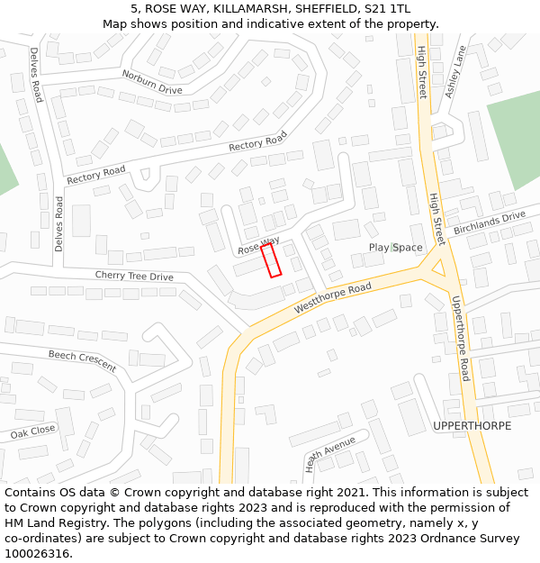 5, ROSE WAY, KILLAMARSH, SHEFFIELD, S21 1TL: Location map and indicative extent of plot