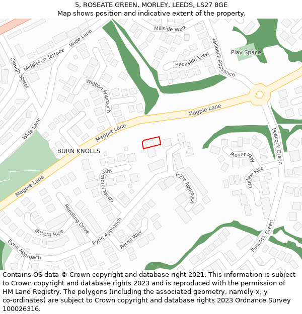 5, ROSEATE GREEN, MORLEY, LEEDS, LS27 8GE: Location map and indicative extent of plot