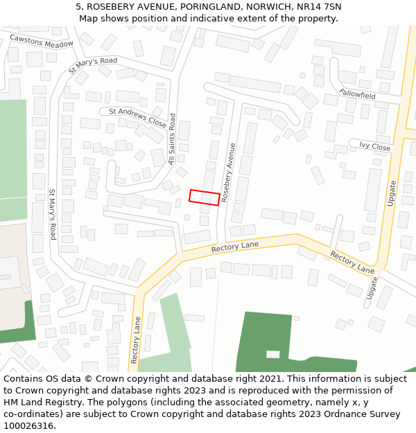 5, ROSEBERY AVENUE, PORINGLAND, NORWICH, NR14 7SN: Location map and indicative extent of plot