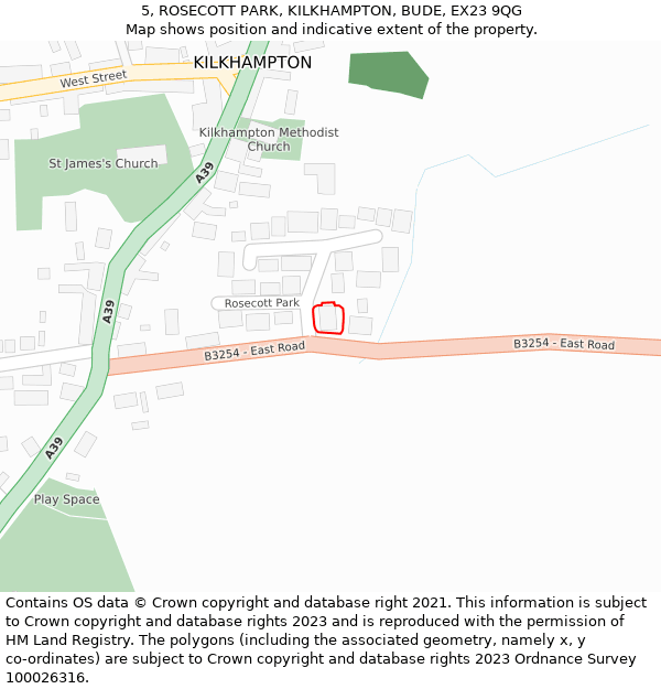 5, ROSECOTT PARK, KILKHAMPTON, BUDE, EX23 9QG: Location map and indicative extent of plot