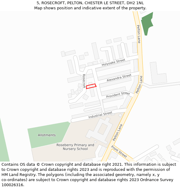 5, ROSECROFT, PELTON, CHESTER LE STREET, DH2 1NL: Location map and indicative extent of plot