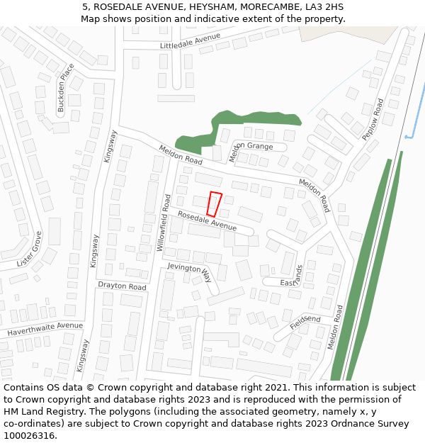 5, ROSEDALE AVENUE, HEYSHAM, MORECAMBE, LA3 2HS: Location map and indicative extent of plot