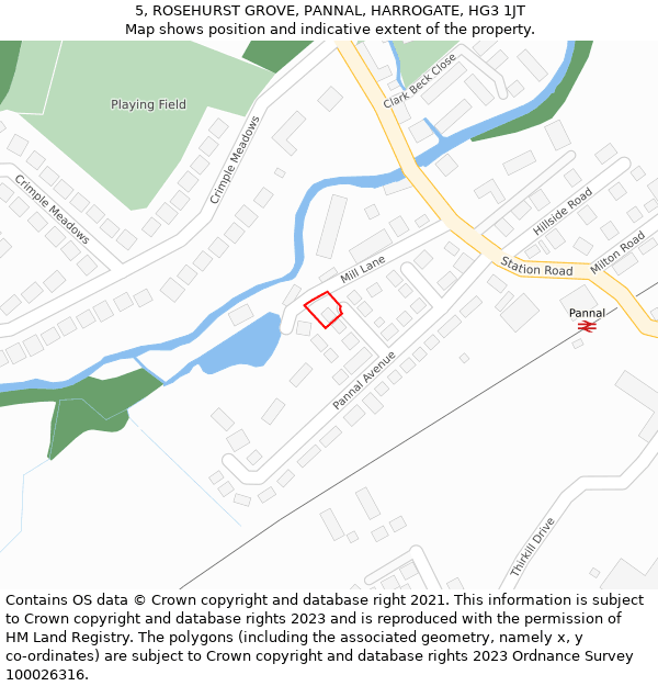 5, ROSEHURST GROVE, PANNAL, HARROGATE, HG3 1JT: Location map and indicative extent of plot