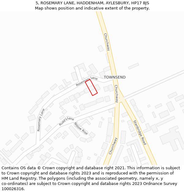 5, ROSEMARY LANE, HADDENHAM, AYLESBURY, HP17 8JS: Location map and indicative extent of plot