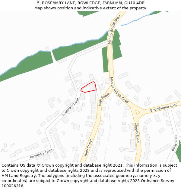 5, ROSEMARY LANE, ROWLEDGE, FARNHAM, GU10 4DB: Location map and indicative extent of plot