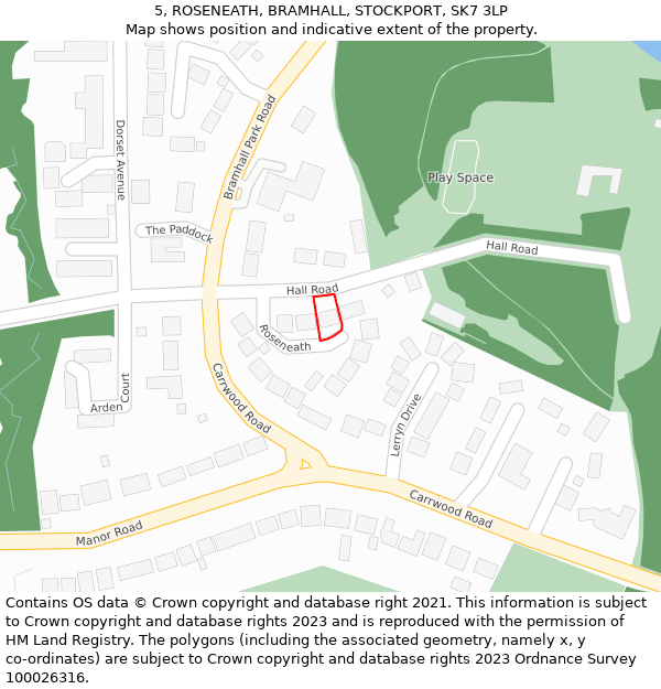 5, ROSENEATH, BRAMHALL, STOCKPORT, SK7 3LP: Location map and indicative extent of plot