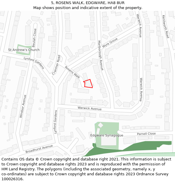 5, ROSENS WALK, EDGWARE, HA8 8UR: Location map and indicative extent of plot