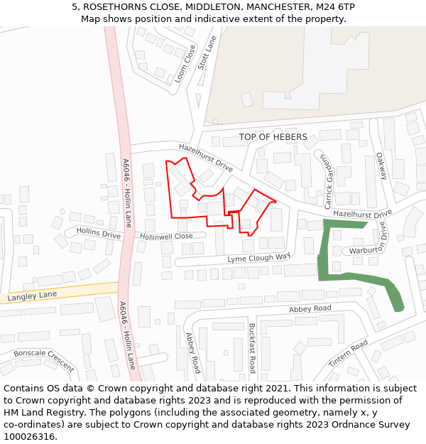 5, ROSETHORNS CLOSE, MIDDLETON, MANCHESTER, M24 6TP: Location map and indicative extent of plot