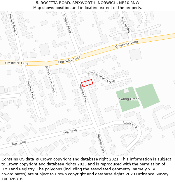 5, ROSETTA ROAD, SPIXWORTH, NORWICH, NR10 3NW: Location map and indicative extent of plot