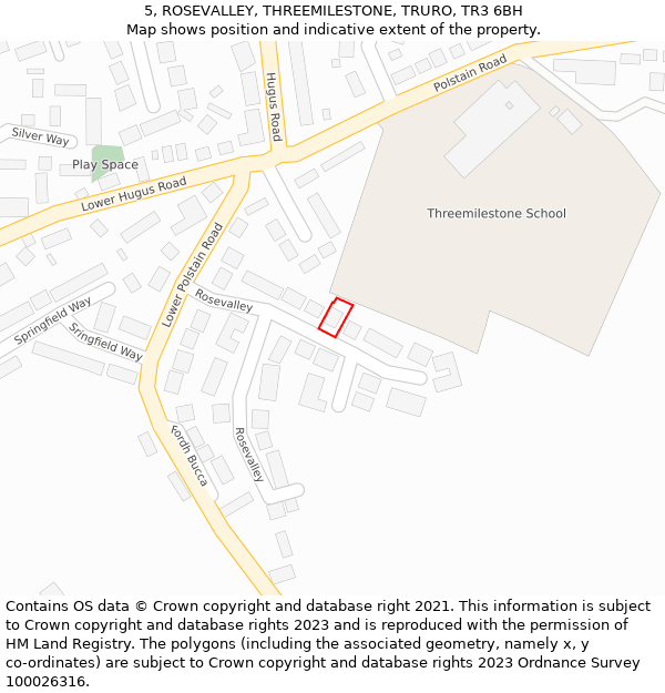 5, ROSEVALLEY, THREEMILESTONE, TRURO, TR3 6BH: Location map and indicative extent of plot