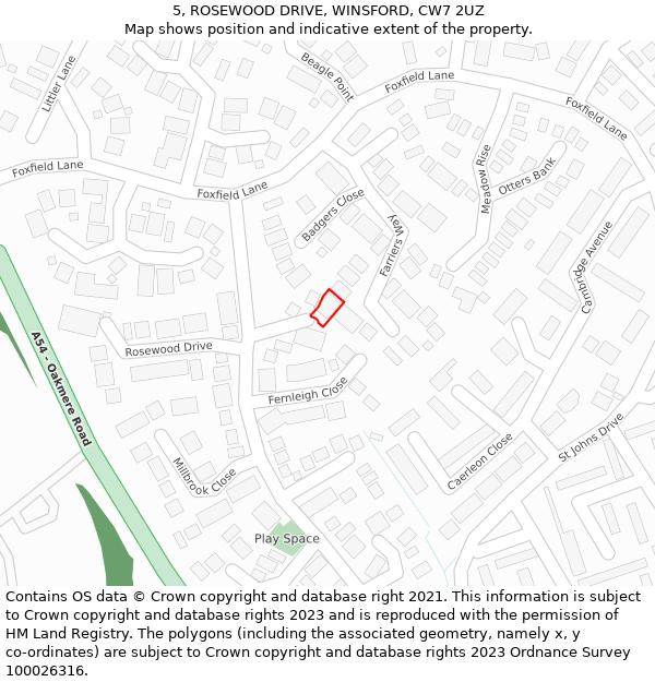 5, ROSEWOOD DRIVE, WINSFORD, CW7 2UZ: Location map and indicative extent of plot