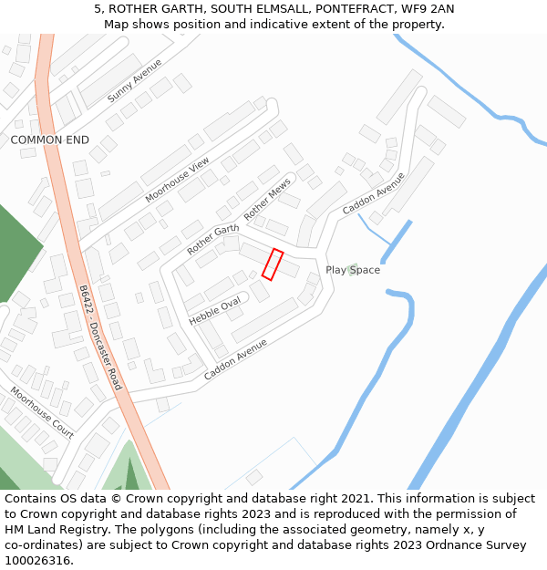 5, ROTHER GARTH, SOUTH ELMSALL, PONTEFRACT, WF9 2AN: Location map and indicative extent of plot