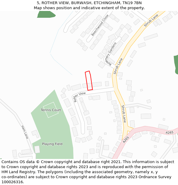 5, ROTHER VIEW, BURWASH, ETCHINGHAM, TN19 7BN: Location map and indicative extent of plot