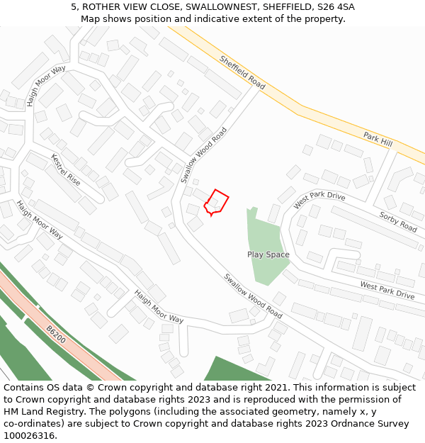 5, ROTHER VIEW CLOSE, SWALLOWNEST, SHEFFIELD, S26 4SA: Location map and indicative extent of plot