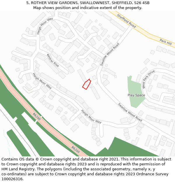 5, ROTHER VIEW GARDENS, SWALLOWNEST, SHEFFIELD, S26 4SB: Location map and indicative extent of plot