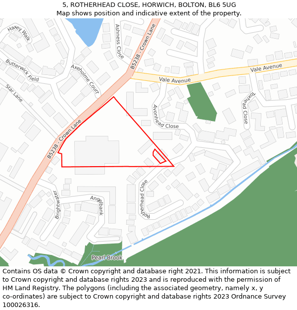 5, ROTHERHEAD CLOSE, HORWICH, BOLTON, BL6 5UG: Location map and indicative extent of plot