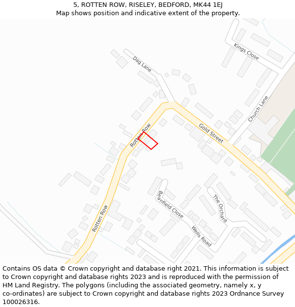 5, ROTTEN ROW, RISELEY, BEDFORD, MK44 1EJ: Location map and indicative extent of plot