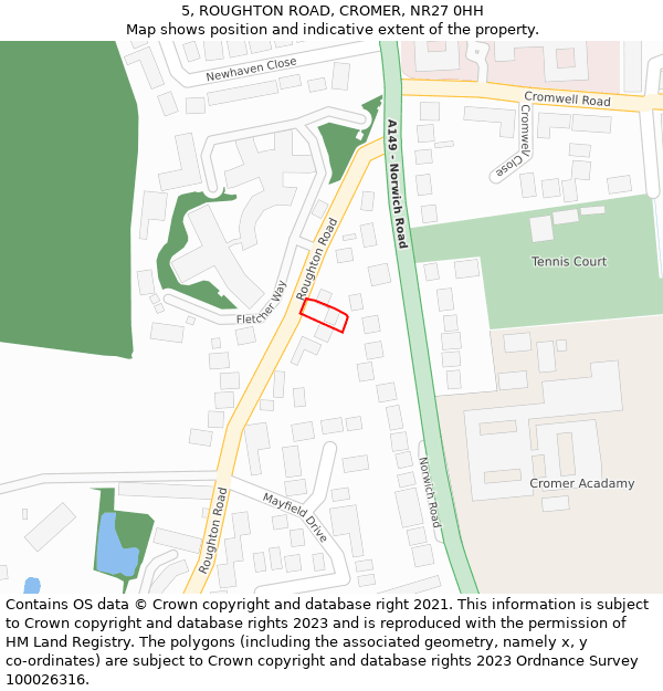 5, ROUGHTON ROAD, CROMER, NR27 0HH: Location map and indicative extent of plot