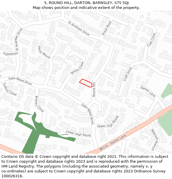 5, ROUND HILL, DARTON, BARNSLEY, S75 5QJ: Location map and indicative extent of plot