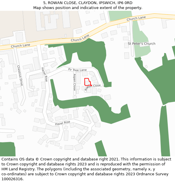 5, ROWAN CLOSE, CLAYDON, IPSWICH, IP6 0RD: Location map and indicative extent of plot