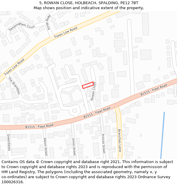 5, ROWAN CLOSE, HOLBEACH, SPALDING, PE12 7BT: Location map and indicative extent of plot