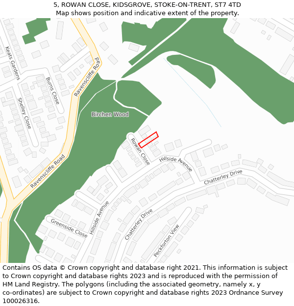 5, ROWAN CLOSE, KIDSGROVE, STOKE-ON-TRENT, ST7 4TD: Location map and indicative extent of plot