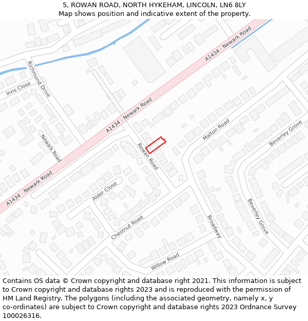 5, ROWAN ROAD, NORTH HYKEHAM, LINCOLN, LN6 8LY: Location map and indicative extent of plot