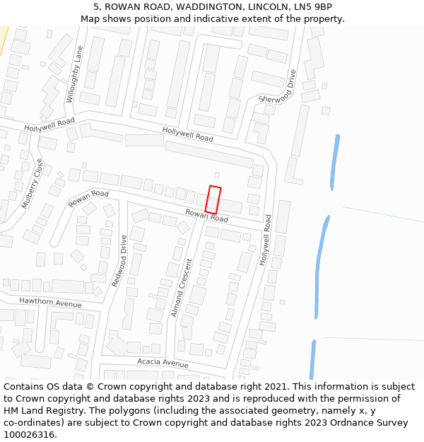 5, ROWAN ROAD, WADDINGTON, LINCOLN, LN5 9BP: Location map and indicative extent of plot