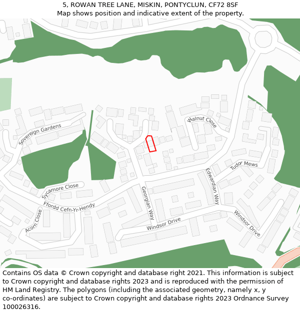 5, ROWAN TREE LANE, MISKIN, PONTYCLUN, CF72 8SF: Location map and indicative extent of plot