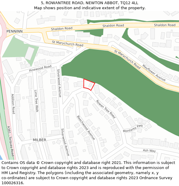 5, ROWANTREE ROAD, NEWTON ABBOT, TQ12 4LL: Location map and indicative extent of plot