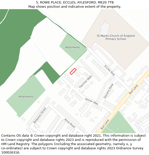 5, ROWE PLACE, ECCLES, AYLESFORD, ME20 7TB: Location map and indicative extent of plot