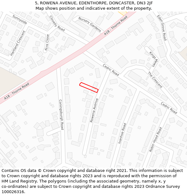 5, ROWENA AVENUE, EDENTHORPE, DONCASTER, DN3 2JF: Location map and indicative extent of plot