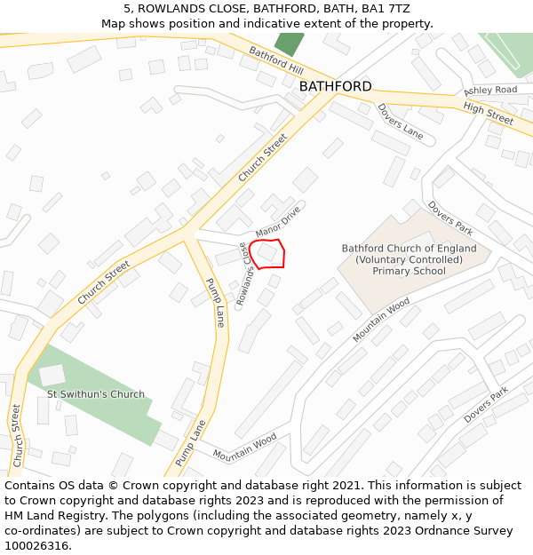 5, ROWLANDS CLOSE, BATHFORD, BATH, BA1 7TZ: Location map and indicative extent of plot