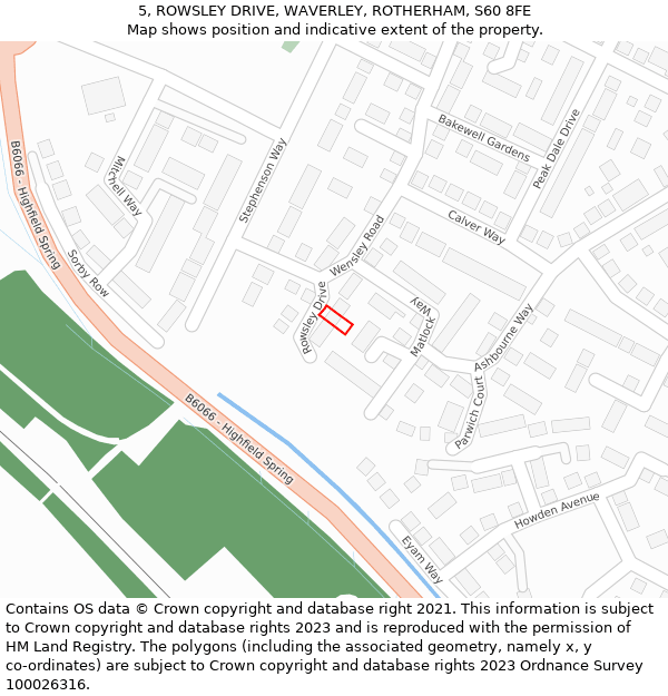 5, ROWSLEY DRIVE, WAVERLEY, ROTHERHAM, S60 8FE: Location map and indicative extent of plot