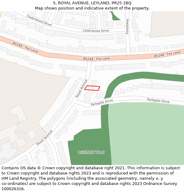 5, ROYAL AVENUE, LEYLAND, PR25 1BQ: Location map and indicative extent of plot