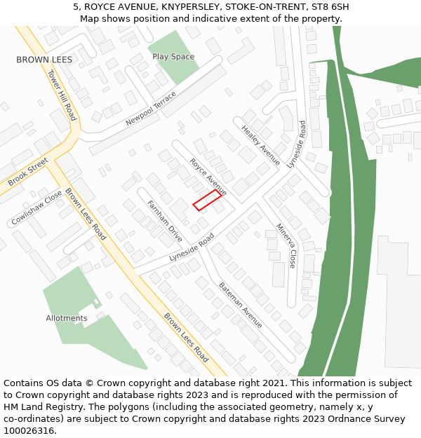 5, ROYCE AVENUE, KNYPERSLEY, STOKE-ON-TRENT, ST8 6SH: Location map and indicative extent of plot