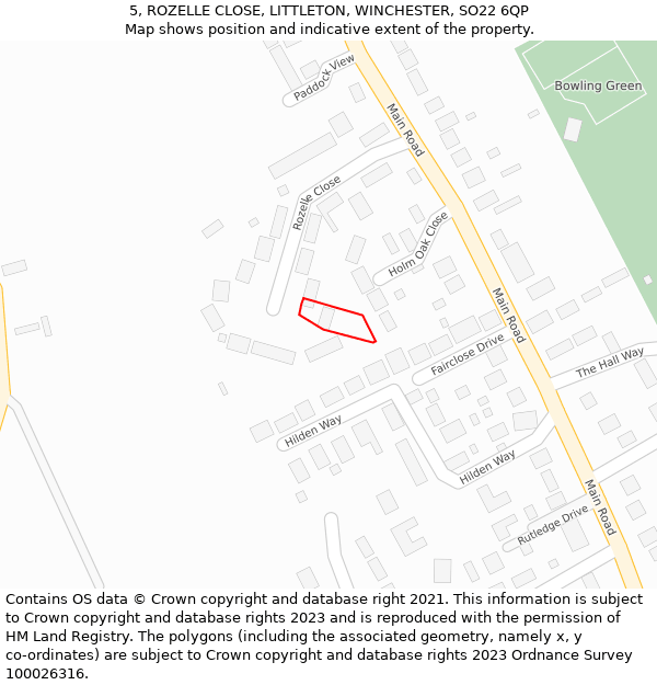 5, ROZELLE CLOSE, LITTLETON, WINCHESTER, SO22 6QP: Location map and indicative extent of plot