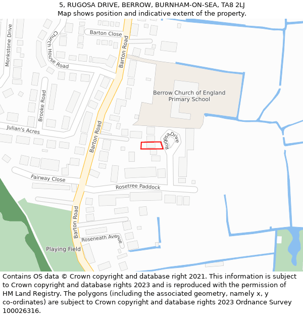 5, RUGOSA DRIVE, BERROW, BURNHAM-ON-SEA, TA8 2LJ: Location map and indicative extent of plot