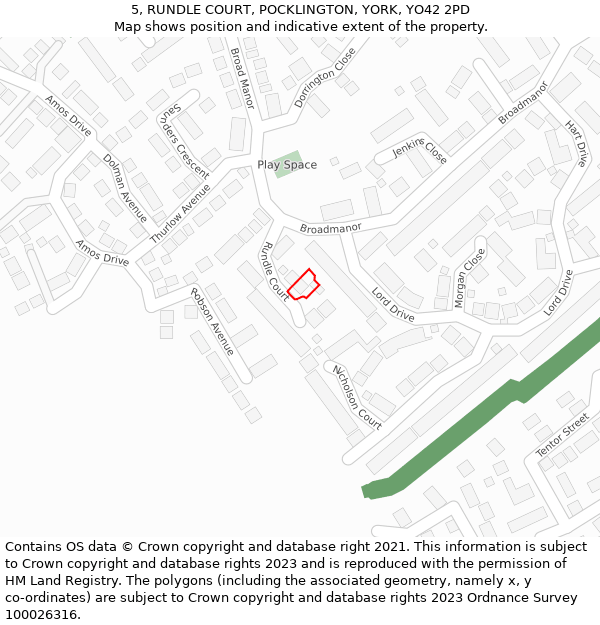 5, RUNDLE COURT, POCKLINGTON, YORK, YO42 2PD: Location map and indicative extent of plot