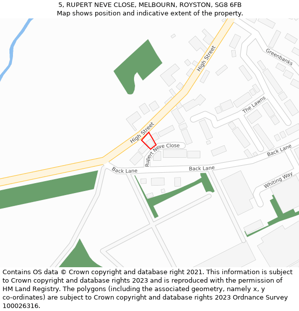 5, RUPERT NEVE CLOSE, MELBOURN, ROYSTON, SG8 6FB: Location map and indicative extent of plot