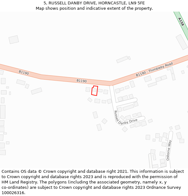 5, RUSSELL DANBY DRIVE, HORNCASTLE, LN9 5FE: Location map and indicative extent of plot