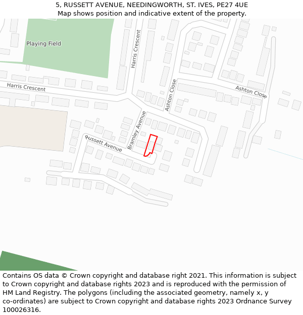 5, RUSSETT AVENUE, NEEDINGWORTH, ST. IVES, PE27 4UE: Location map and indicative extent of plot