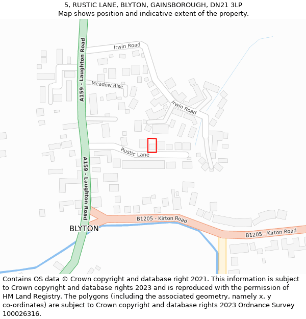 5, RUSTIC LANE, BLYTON, GAINSBOROUGH, DN21 3LP: Location map and indicative extent of plot