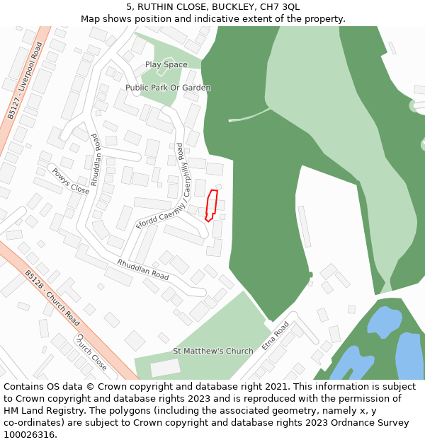 5, RUTHIN CLOSE, BUCKLEY, CH7 3QL: Location map and indicative extent of plot