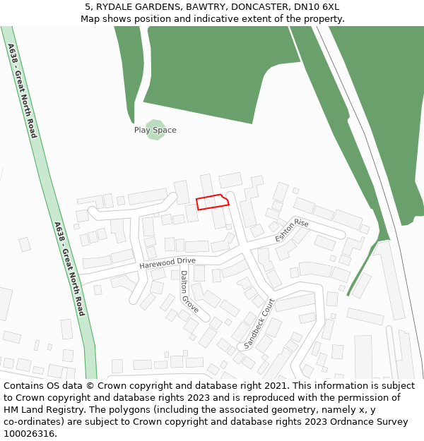 5, RYDALE GARDENS, BAWTRY, DONCASTER, DN10 6XL: Location map and indicative extent of plot