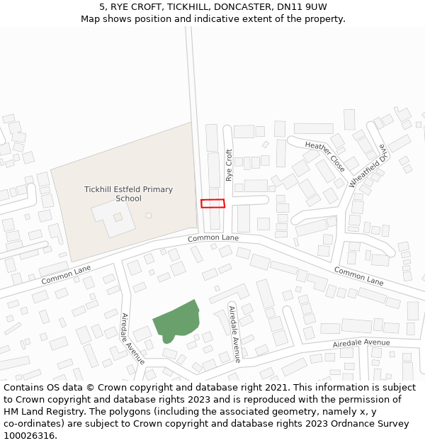 5, RYE CROFT, TICKHILL, DONCASTER, DN11 9UW: Location map and indicative extent of plot