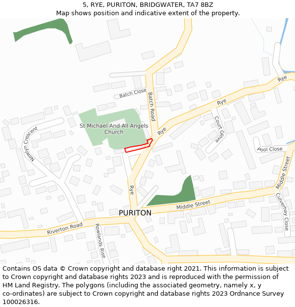 5, RYE, PURITON, BRIDGWATER, TA7 8BZ: Location map and indicative extent of plot