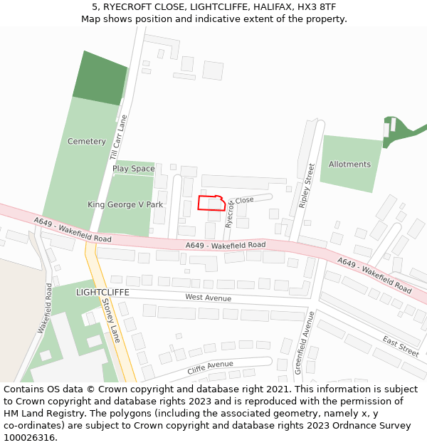 5, RYECROFT CLOSE, LIGHTCLIFFE, HALIFAX, HX3 8TF: Location map and indicative extent of plot