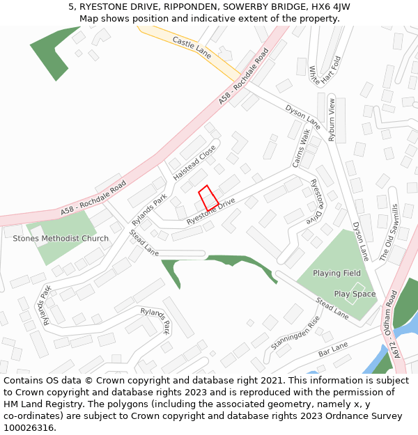 5, RYESTONE DRIVE, RIPPONDEN, SOWERBY BRIDGE, HX6 4JW: Location map and indicative extent of plot
